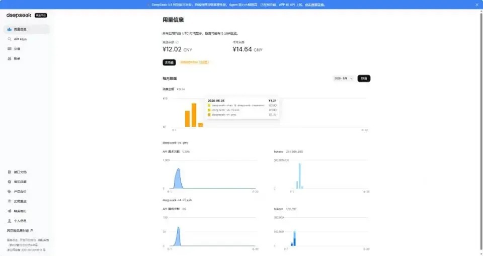 DeepSeek 用量截图